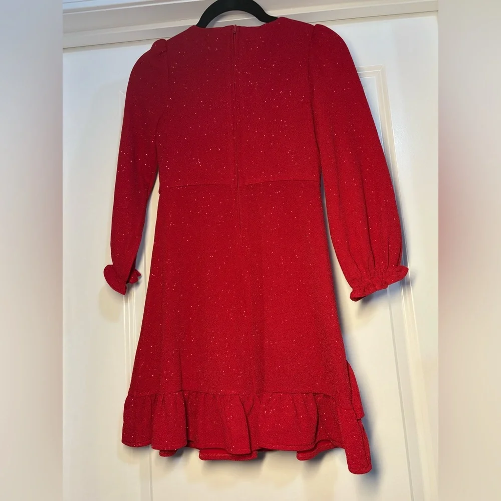 Rare Editions Big Girls Long Sleeve Glitter-Knit Ruffle Wrap Dress‎